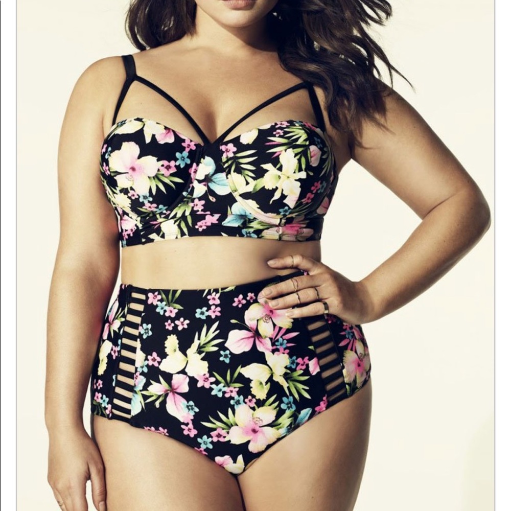 High waisted floral bikini